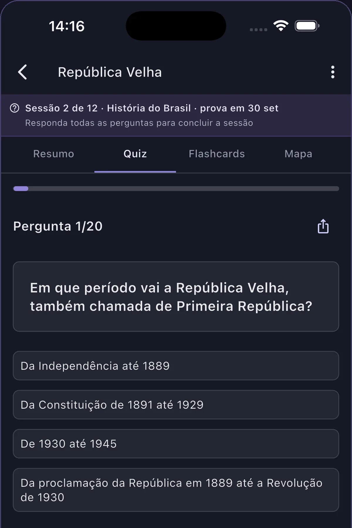 Material de estudo no Synt com as abas Resumo, Quiz, Flashcards e Mapa: do resumo às perguntas sobre o mesmo texto