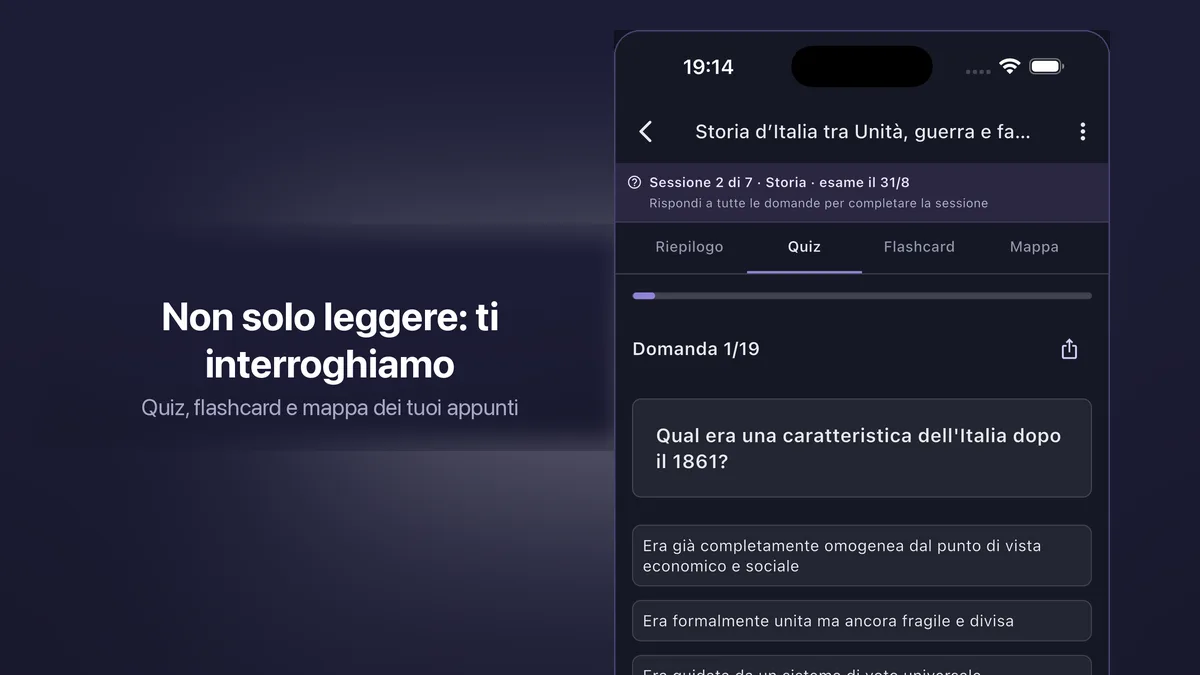 Active recall in Synt: quiz generato dagli appunti di storia, domanda 1 di 19 a libro chiuso